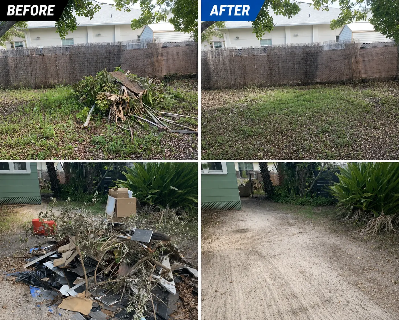 Before and after: yard brush and debris piles cleared